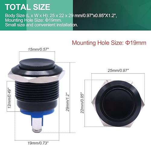 Miniatura 3 de Twidec Interruptor de botón superior elevado momentáneo de 3A12250V SPST 1NO para modificación de coche (garantía de calidad durante 1 año) M-19-BK-G