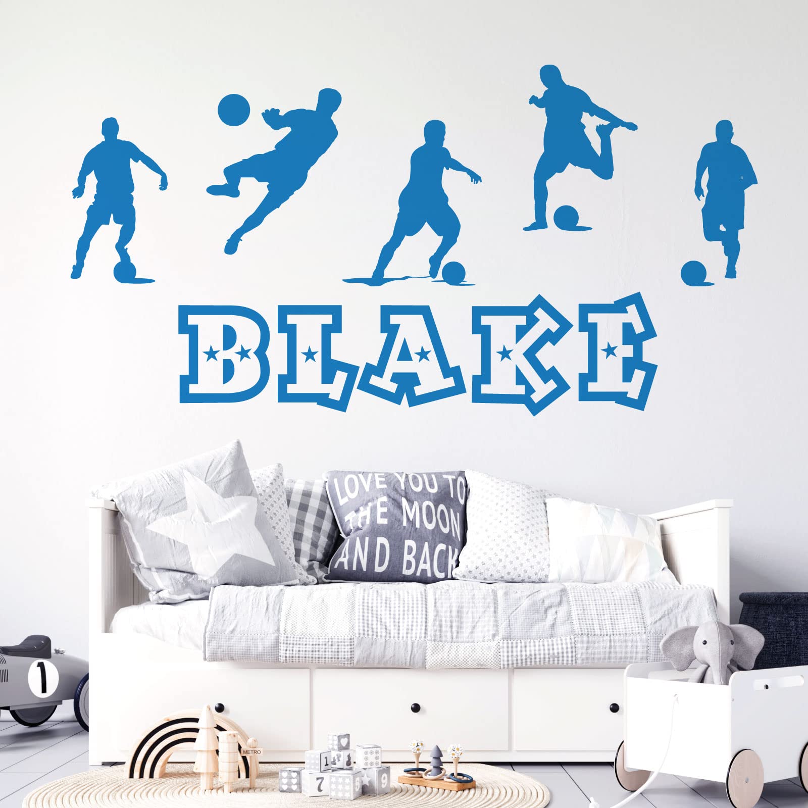 Personalised Name Boys Wall Art Sticker - Football, Soccer Game Silhouettes Theme [Medium] [Ocean]