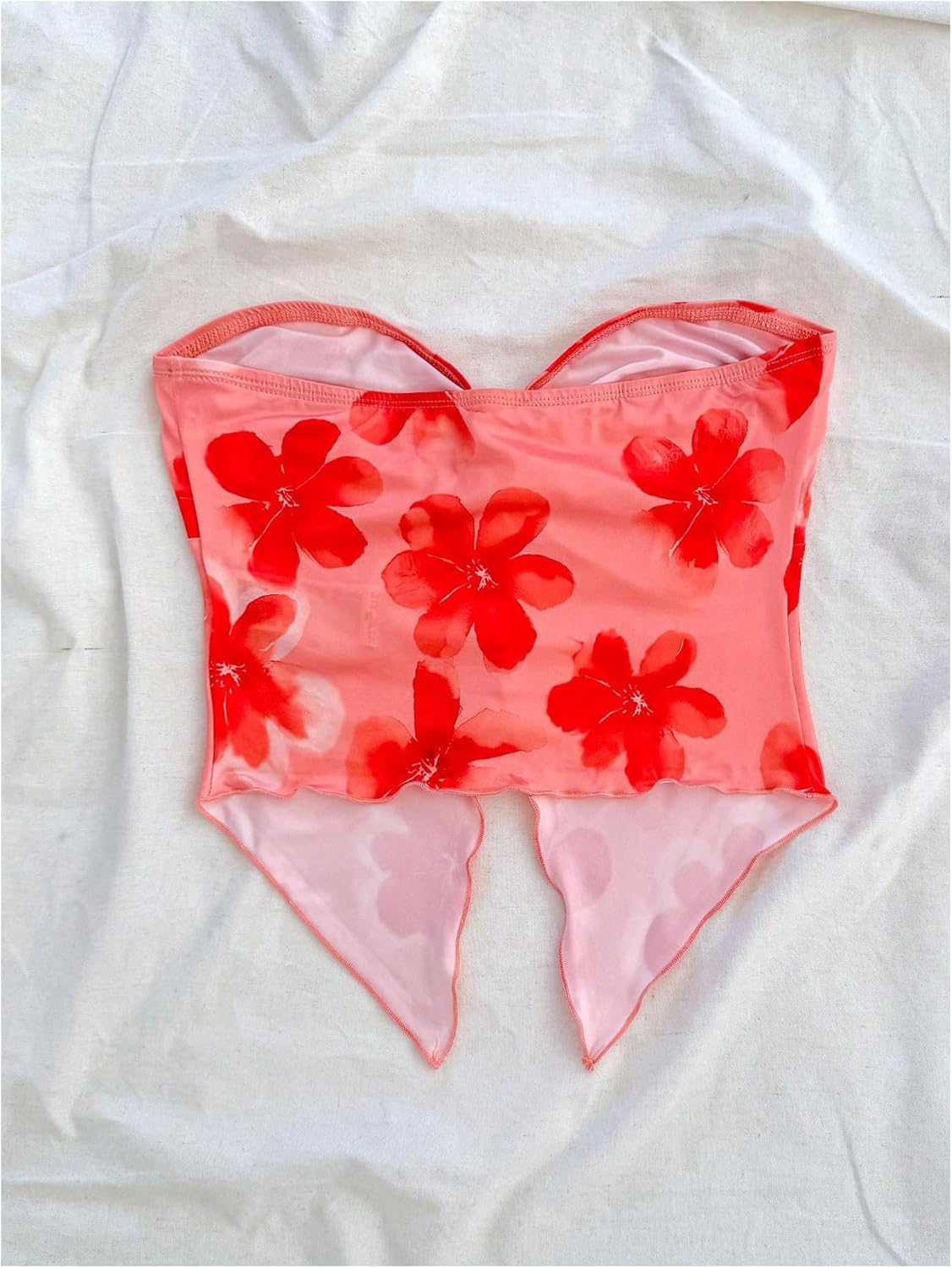 SHENHE Women's Floral Crop Tube Top Twist Front Strapless Split Asymmetrical Boho Flowy Bandeau - Image 3