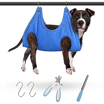 IMQSQIK Pet Grooming Hammock Helper, Dog and Cat Nail Trimming kit 4 in 1 Drying Towel for Hammock Restraint Bag, Nail Clipper Bathing Washing Grooming (M, Blue)
