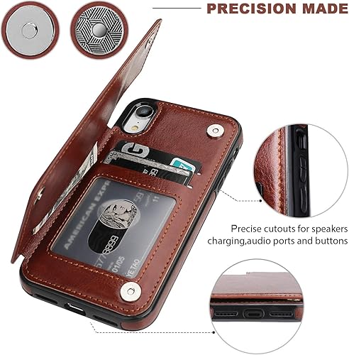 Miniatura 6 de OT ONETOP Funda tipo cartera para iPhone XR con soporte para tarjetas, piel sintética de alta calidad, ranuras para tarjetas, doble cierre magnético