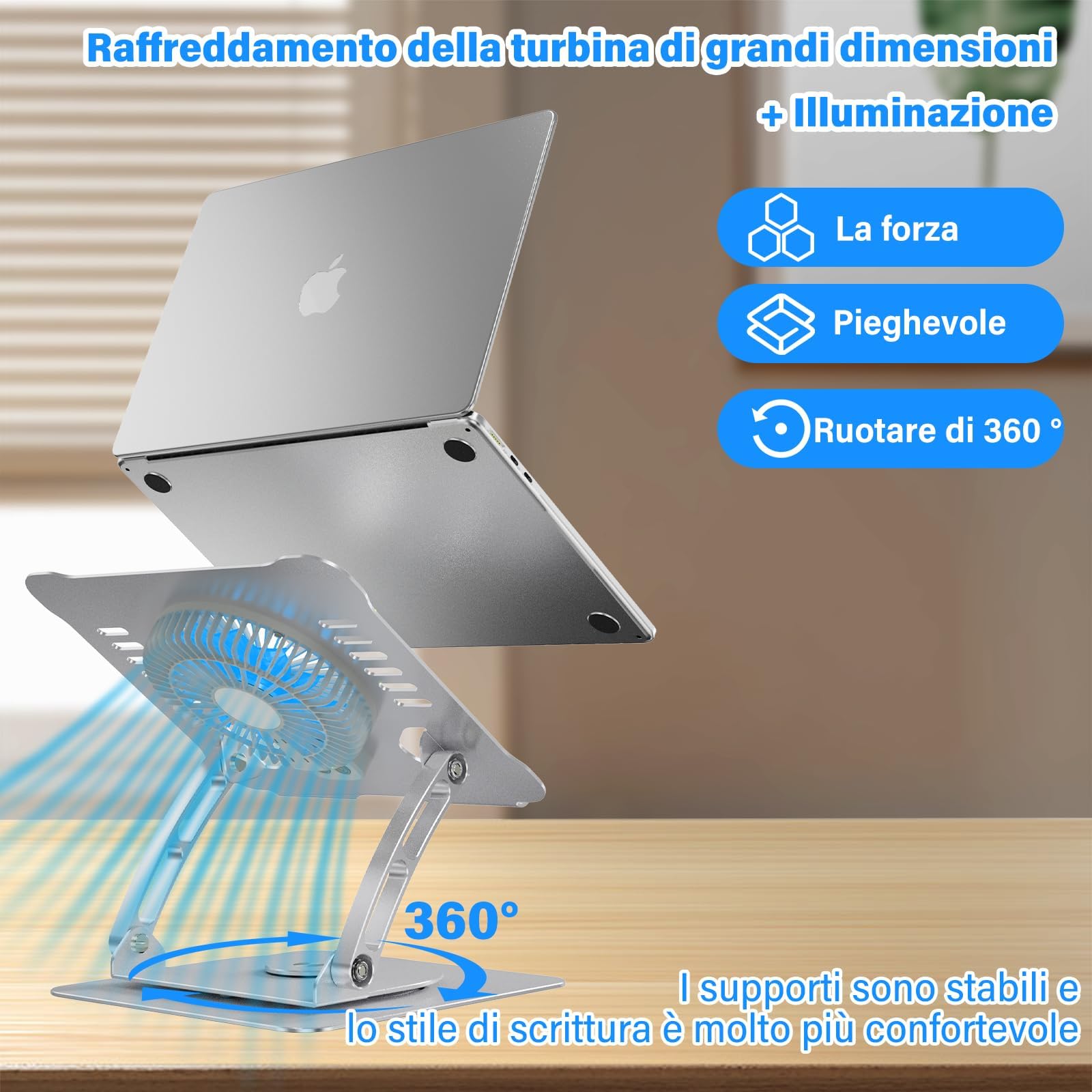 Accessorio Per Laptop Regolabile In Altezza Supporto Regolabile In Alluminio Per Laptop 10-17 Pollici, Universale, Antiscivolo E Pieghevole, Grigio Supporto Alluminio Portatile - Foto 6