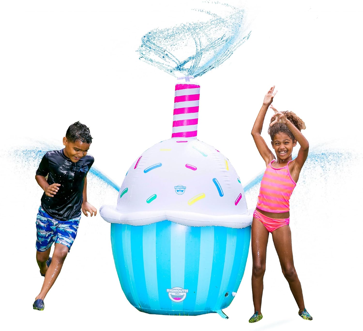 Giant Inflatable Cupcake Sprinkler, Fun Summer Birthday Backyard Water Game & Splash Toy for Kids, 6 Feet Tall