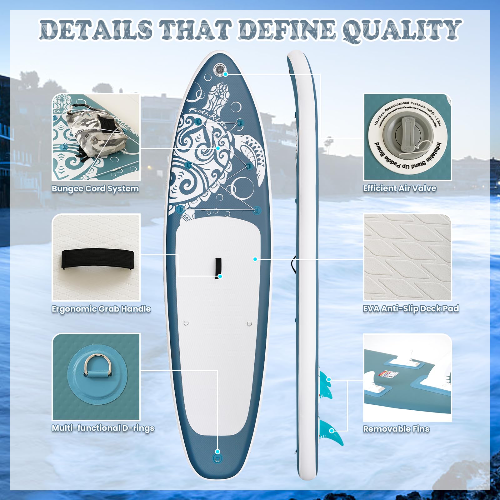 FEATH-R-LITE Inflatable Stand Up Paddle Board Ultra-Light Paddleboards - Sup Accessories Adjustable Paddle, Pump, Backpack, Leash, Fins for All Skill Levels