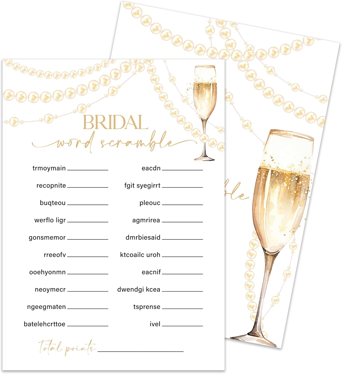 Champagne Bridal Shower Games Cards 30 Guests, Bridal Word Scramble Shower Wedding Games for Reception 30pcs - Rehearsal Engagement Party Activities /014
