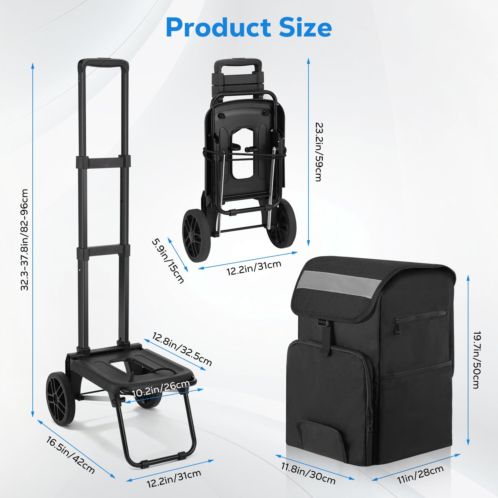 Housolution Einkaufstrolley Klappbar, 46L/136KG Kapazität Einkaufswagen Einkaufstasche mit Rollen, 2 in 1 Faltbarer Sackkarre Hackenporsche für Einkäufe und Reisen
