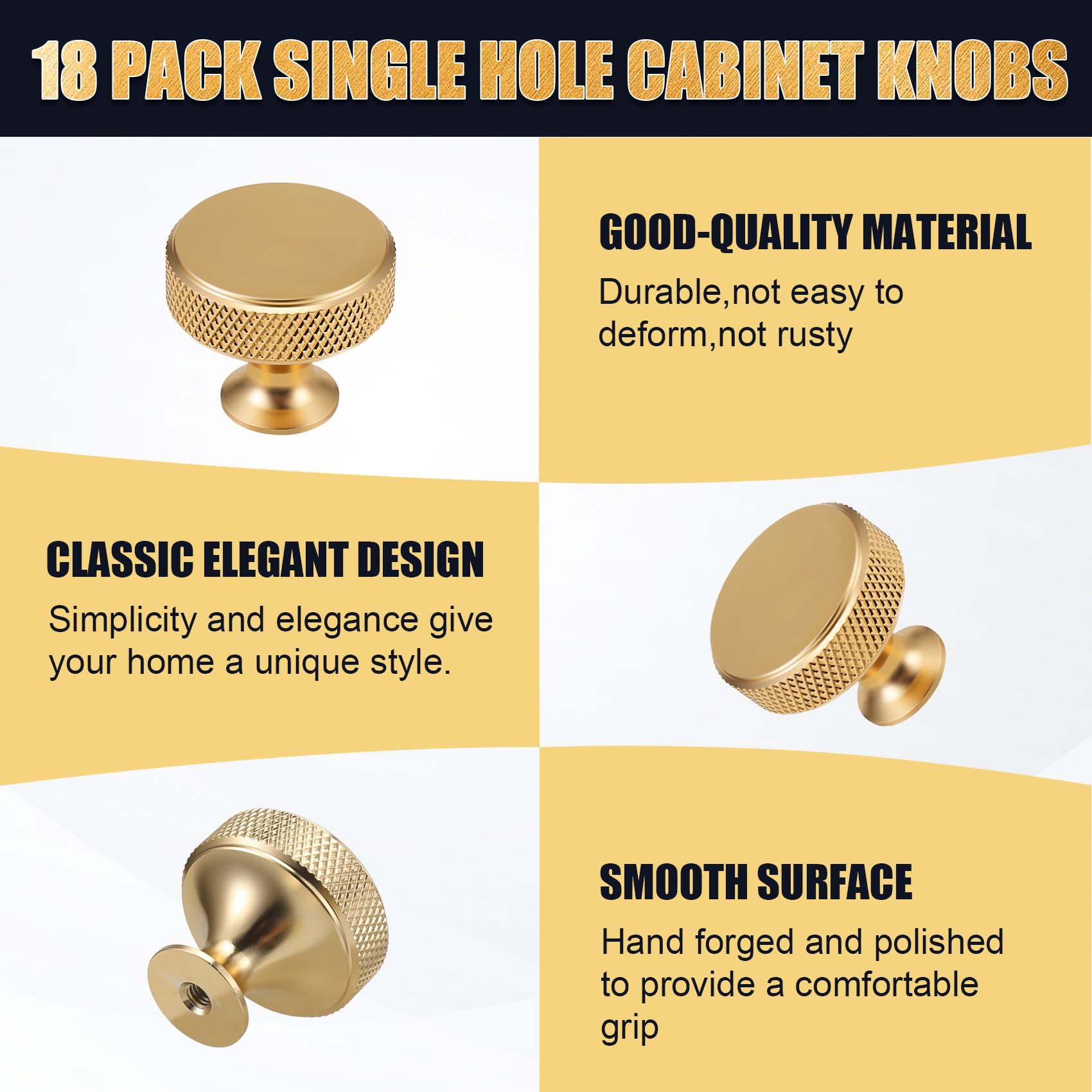 omolly 18 Pack Gold Cabinet Knobs with 36 Pcs Screws and Screwdriver, Aluminum Alloy Drawer Knobs - Image 3