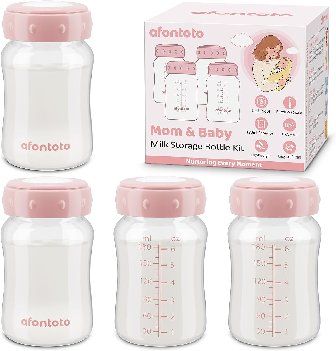 Breastmilk Storage Bottle Compatible with Spectra S1/S2/SG/9Plus /Motif Luna Flange, 4PCS Wide-Neck Spectra Bottles for Pumping, Baby Bottle Storage with Lid Fit Momcozy Breast Milk Cooler 22oz, Pink