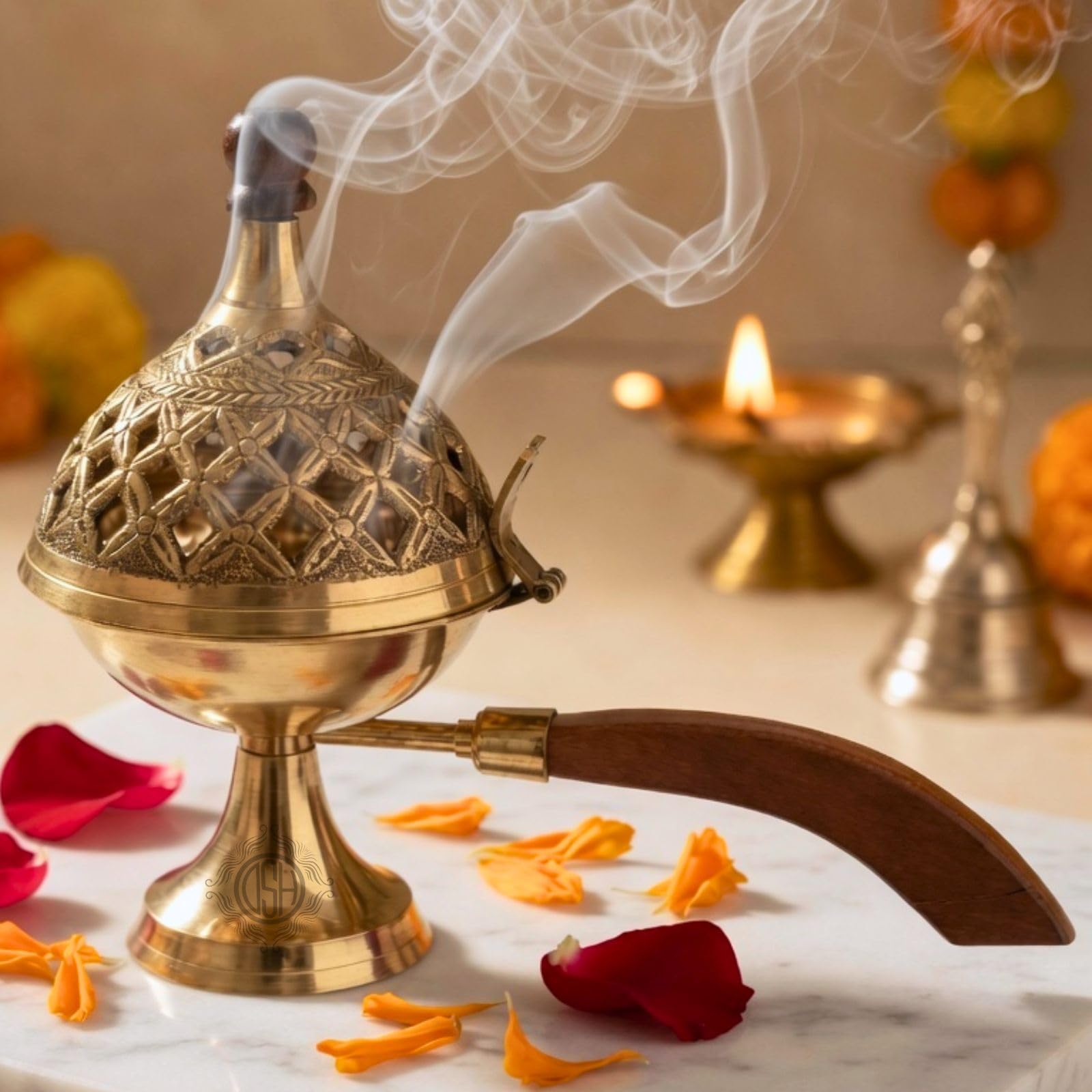 DSH Brass Incense Burner with Wooden Handle – Handcrafted