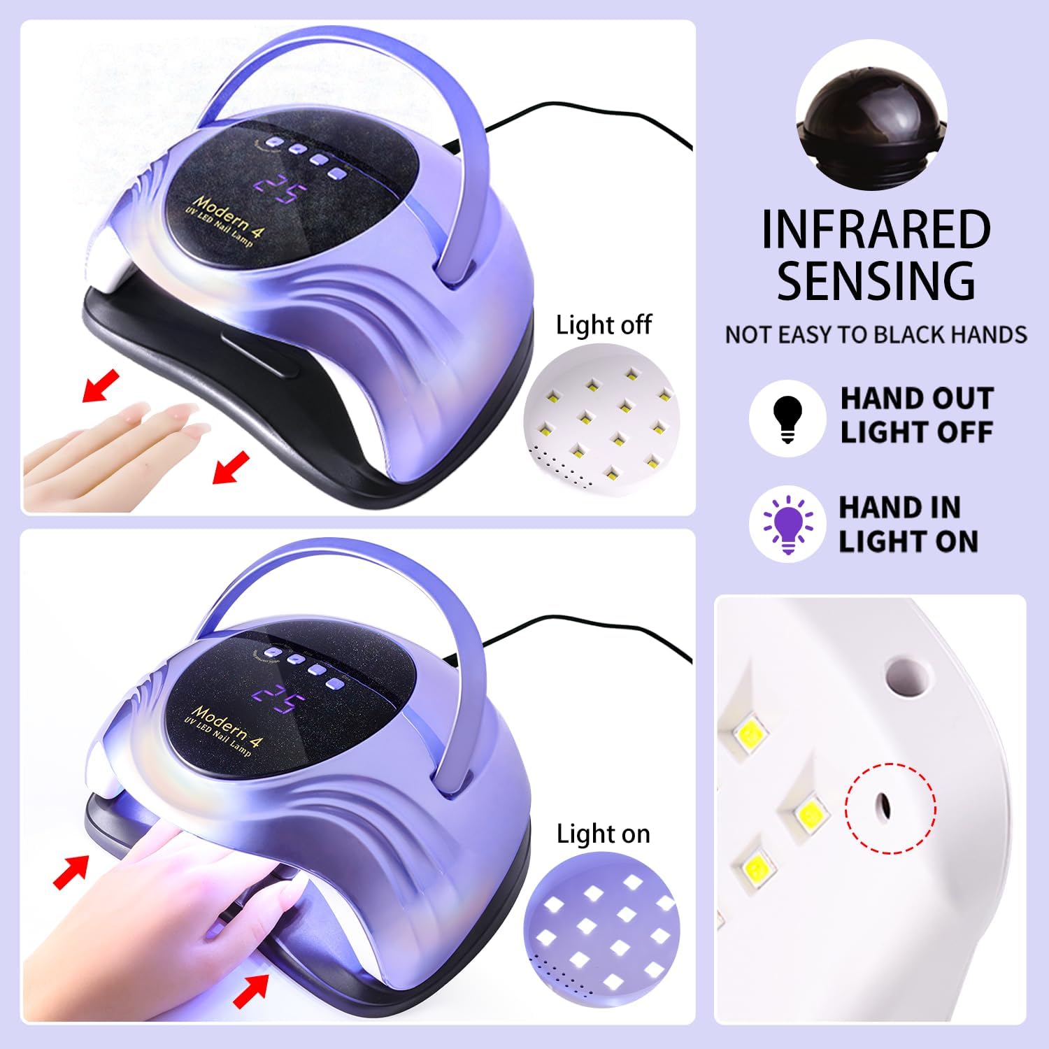 Limegirl UV Nail Lamp - Pearlescent Version, Professional Nail Dryer with 4 Timer, Powerful Dual UV & LED Lamp Beads and Auto Sensor, Fast Curing Gel Lamp, Salon Home Manicure Kit (Pearl Violet)