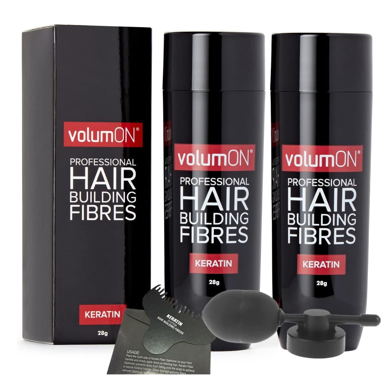 Fibre per la ricostruzione dei capelli alla cheratina, nasconde istantaneamente le aree diradate per capelli più folti e spessi, per uomini e donne, 28 g x 2 + ottimizzatore e applicatore