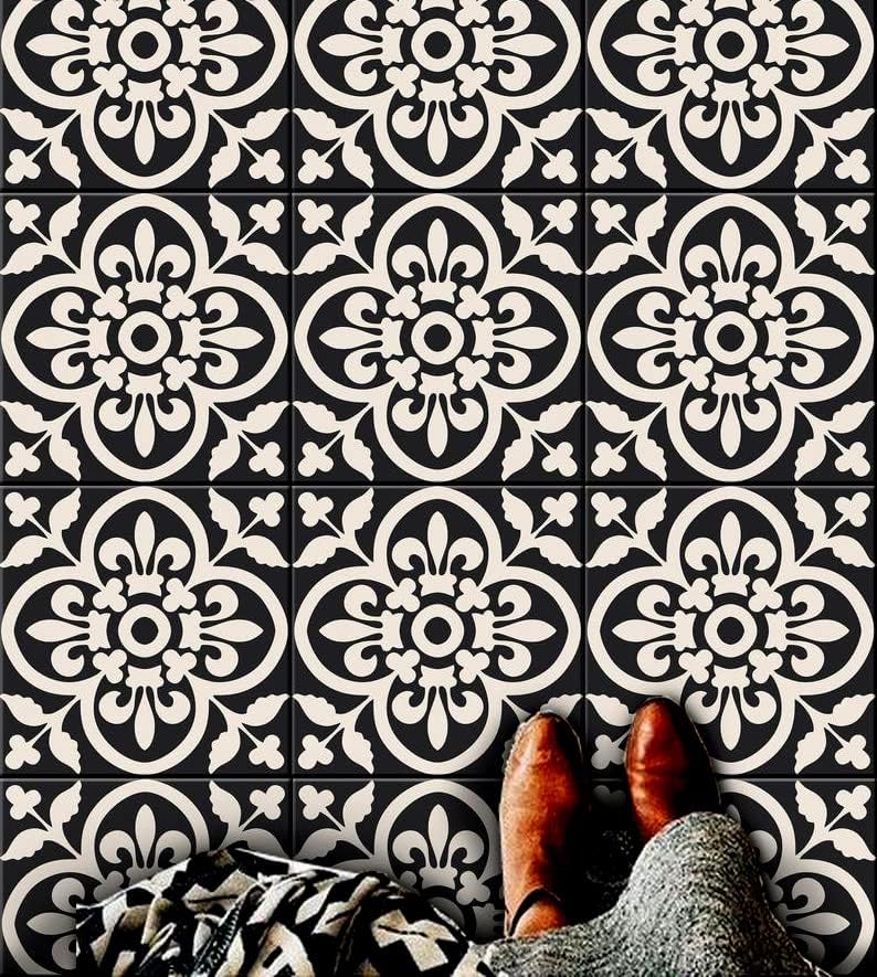 Bleucoin Encaustic - Calcomanías antideslizantes para azulejos de suelo, baño, cocina, lavandería, impermeables y extraíbles, ecológicas, vinilo