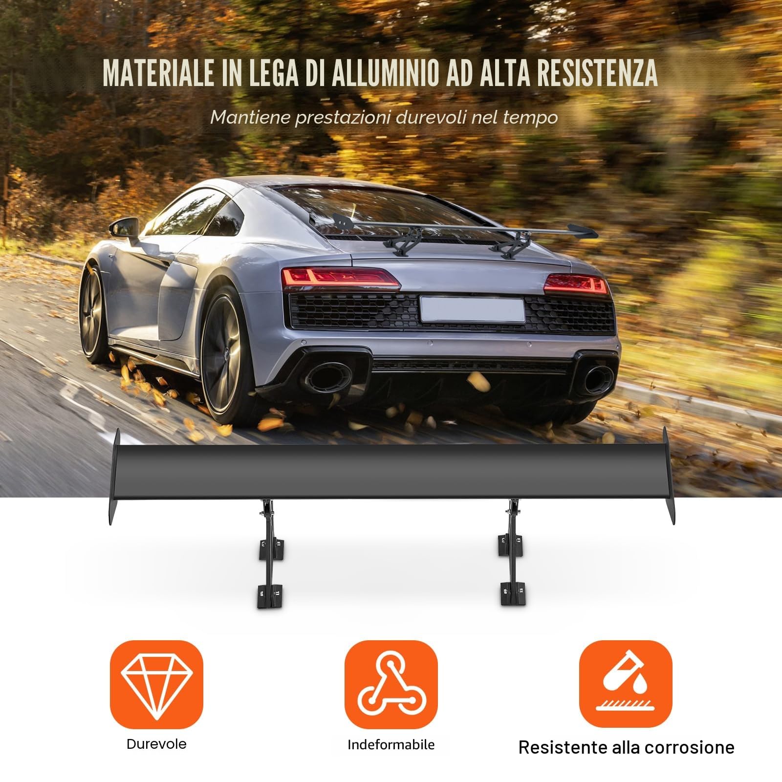 VEVOR GT Style Alette Spoiler, Spoiler Posteriori Universali da 1100 mm, con Ponte Singolo, Materiale in Alluminio Leggero Regolabile, Spoiler Posteriori per Auto, Ala da Deriva BGW/JDM Racing, Nero