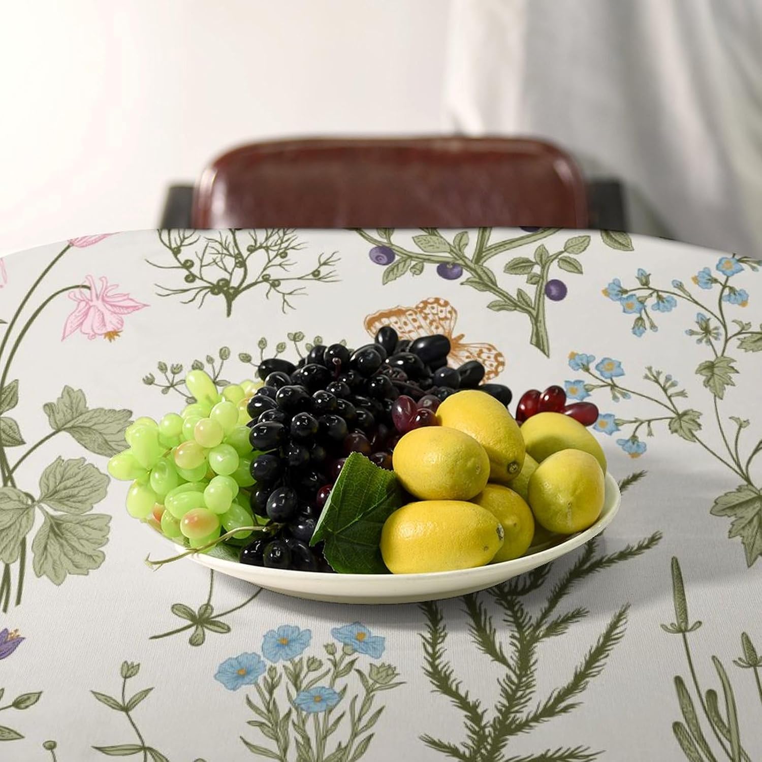 Floral Botanical Square Tablecloth 55x55 Inch, Natural Garden Spring Botanical Flower Tablecloth Waterproof No Wrinkle, Home Patio Indoor Outdoor Party Decor