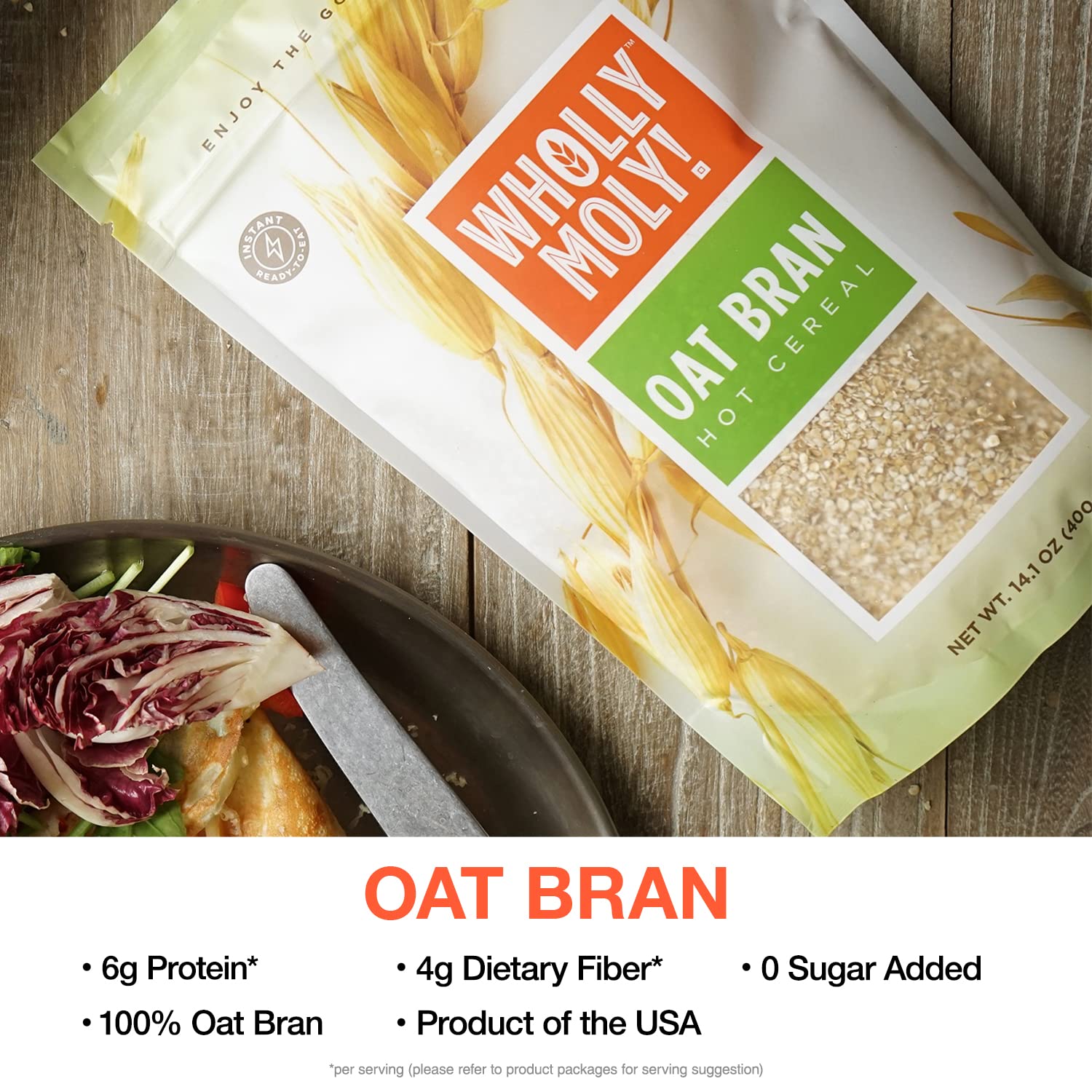 Wholly Moly! Oat Bran, Instant Oatmeal, Original 400g*4 Pack, High Fiber, No Sugar Added, All Natural, Vegan Friendly