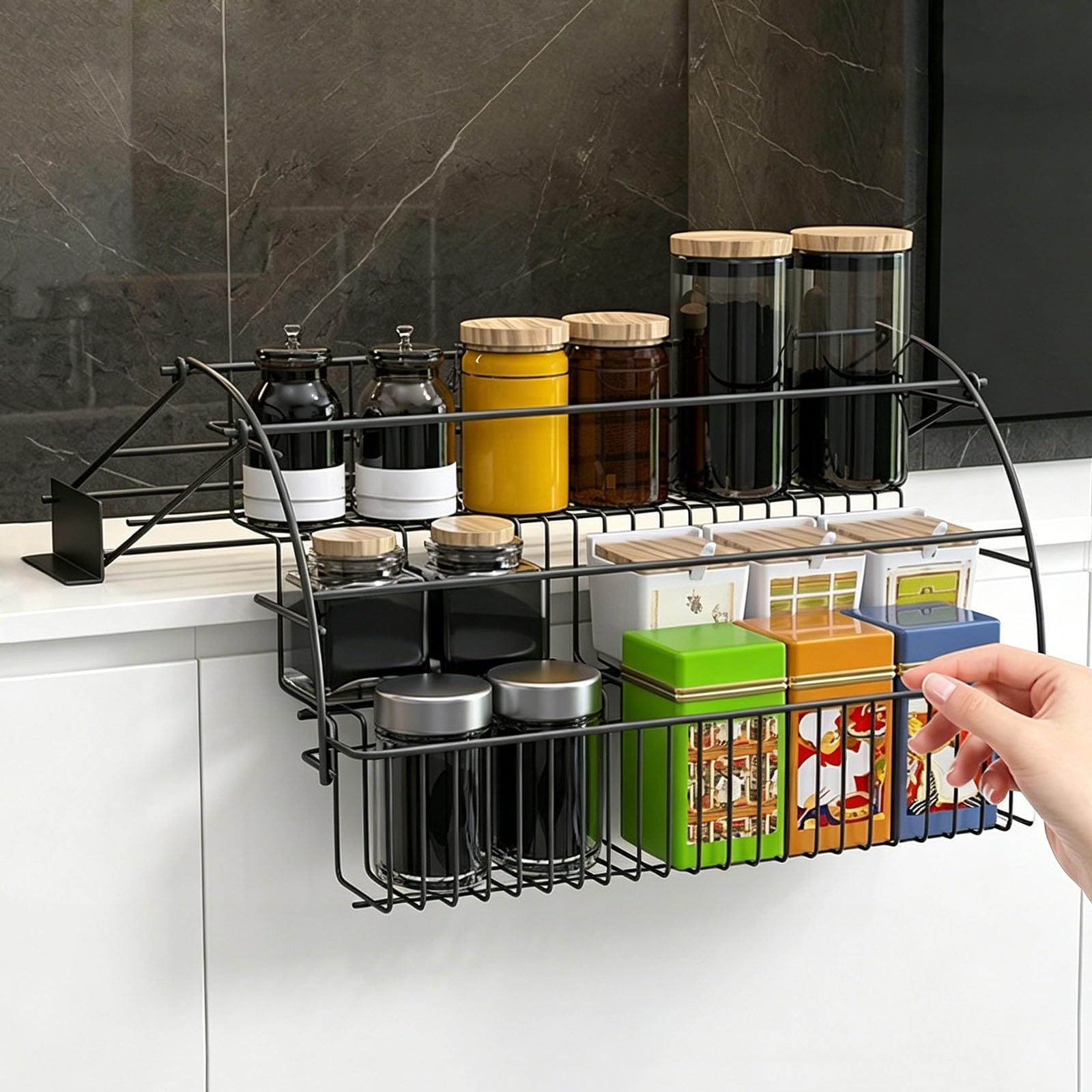 Ausziehbarer Schrank-Organizer, 3-stufig Ausziehbarer Gewürzregal für Küchenschrank für Hängeschrank, Multifunktionales Heben Pull-Down-Regal-Schrank-Organizer Platzsparend