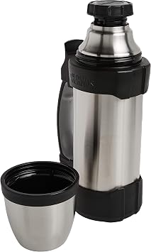 Thermos The Rock Vacuum Insulated 1 Liter Beverage Bottle, stainless steel/black, 1.1 quart (2510TRI2)
