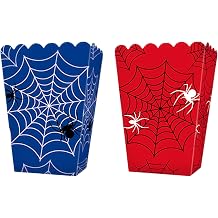 24 Pcs Spider Web Popcorn Boxes, Red & Blue Hero Theme Party Treat Boxes, Comic Hero Sweet Snack Containers for Kids Boys Birthday Decorations, Movie Night, Halloween Party Favours 2 Designs