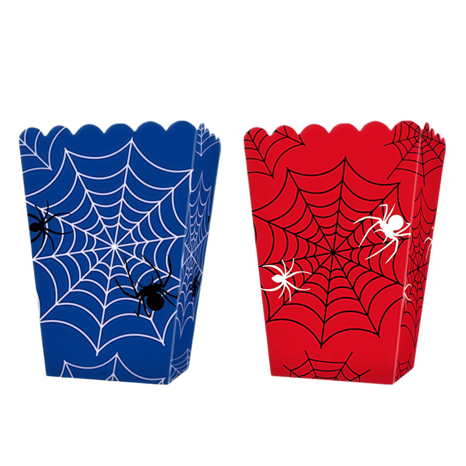 24 Pcs Spider Web Popcorn Boxes, Red & Blue Hero Theme Party Treat Boxes, Comic Hero Sweet Snack Containers for Kids Boys Birthday Decorations, Movie Night, Halloween Party Favours (2 Designs)