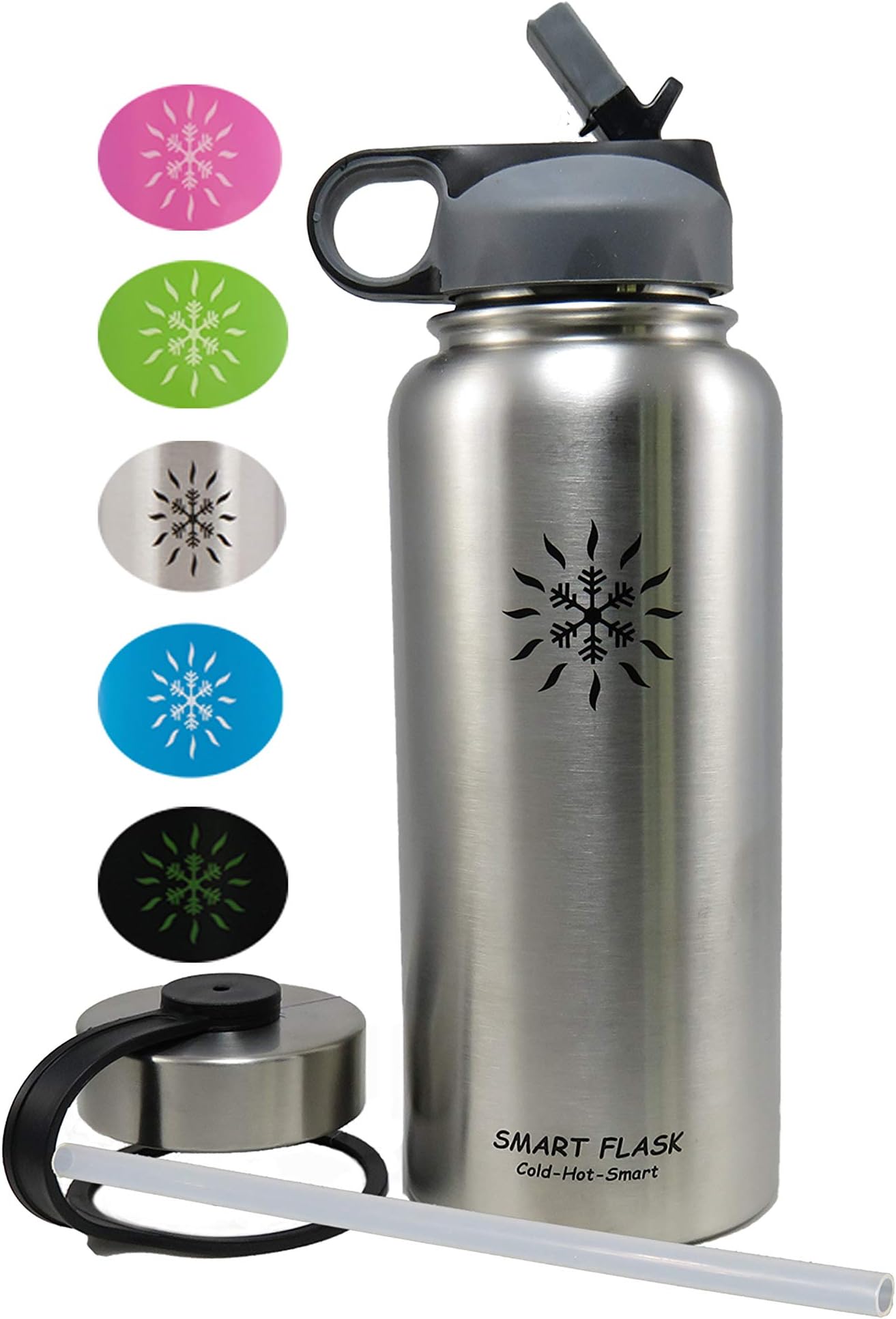 Stainless Steel Water Bottle, Available in 4 Colors, 32 Oz., Vacuum Insulated, Includes Leakproof Metal Lid, and convenient Straw Lid (Stainless Steel)