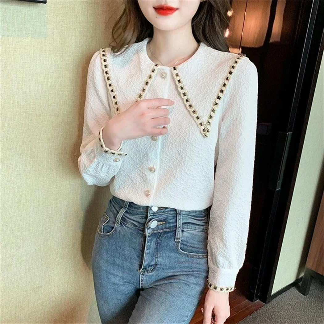 Camisa de manga larga con cuello de solapa para mujer, blusa de manga larga con botones, camisa ajustada para oficina, blusas de trabajo