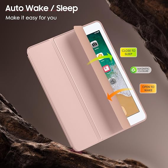 MoKo Case for iPad 6th / 5th Generation (2018 / 2017Model, 9.7 Inch) with Apple Pen Holder, Slim Hollow Logo Smart Cover for iPad 9.7 inch, Also Fit iPad Pro 9.7/Air 2/Air, Auto Wake/Sleep, Rose Gold