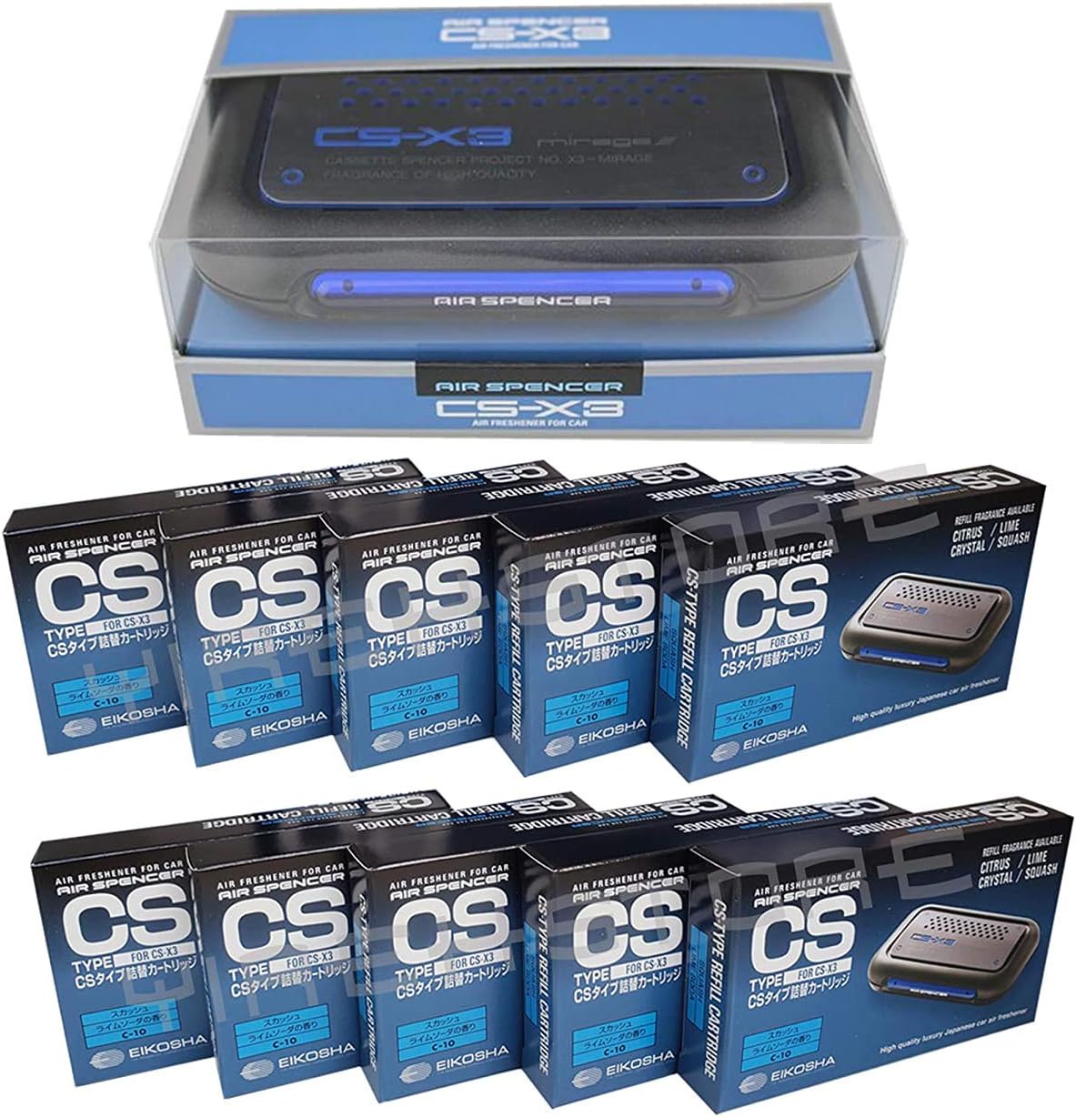 CSX3 fresh Squash scent 1 Unit and 10 Refill Cartridges CS-X3 Bundle Car Air Freshener