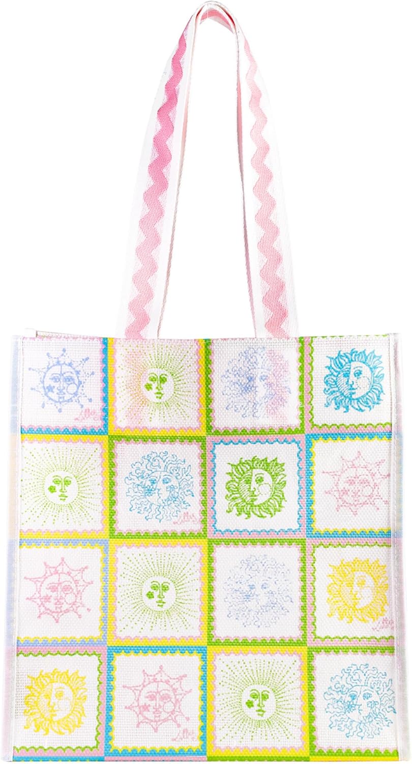 Lilly Pulitzer 13.5" x 14" Eco Tote, Market Shopper Bag, Oversize Reusable Grocery Tote with Comfortable Shoulder Strap (Sun Tiles Home)