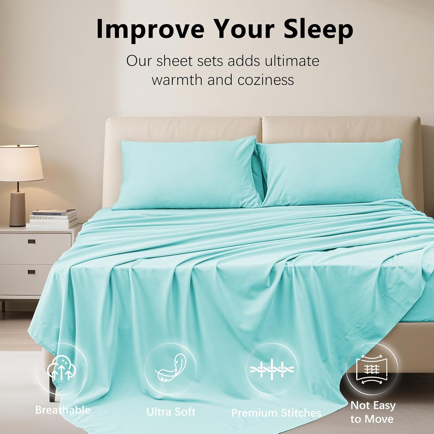 Queen Size 4 Piece Sheet Set - Hotel Luxury Bedding for Queen Size Bed - Soft and Breathable Bed Sheets Set - Deep Pocket Sheets,Wrinkle & Fade Resistant(Queen, Spa Blue)