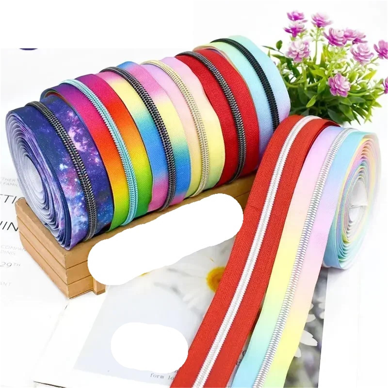 Cremallera bidireccional 2 piezas 2/3/5M 5# cremalleras de nailon impresas decorativas bolsa equipaje cremallera bobina rollo Arco Iris cierres Kit reparación Para bricolaje(M018,5Meters)