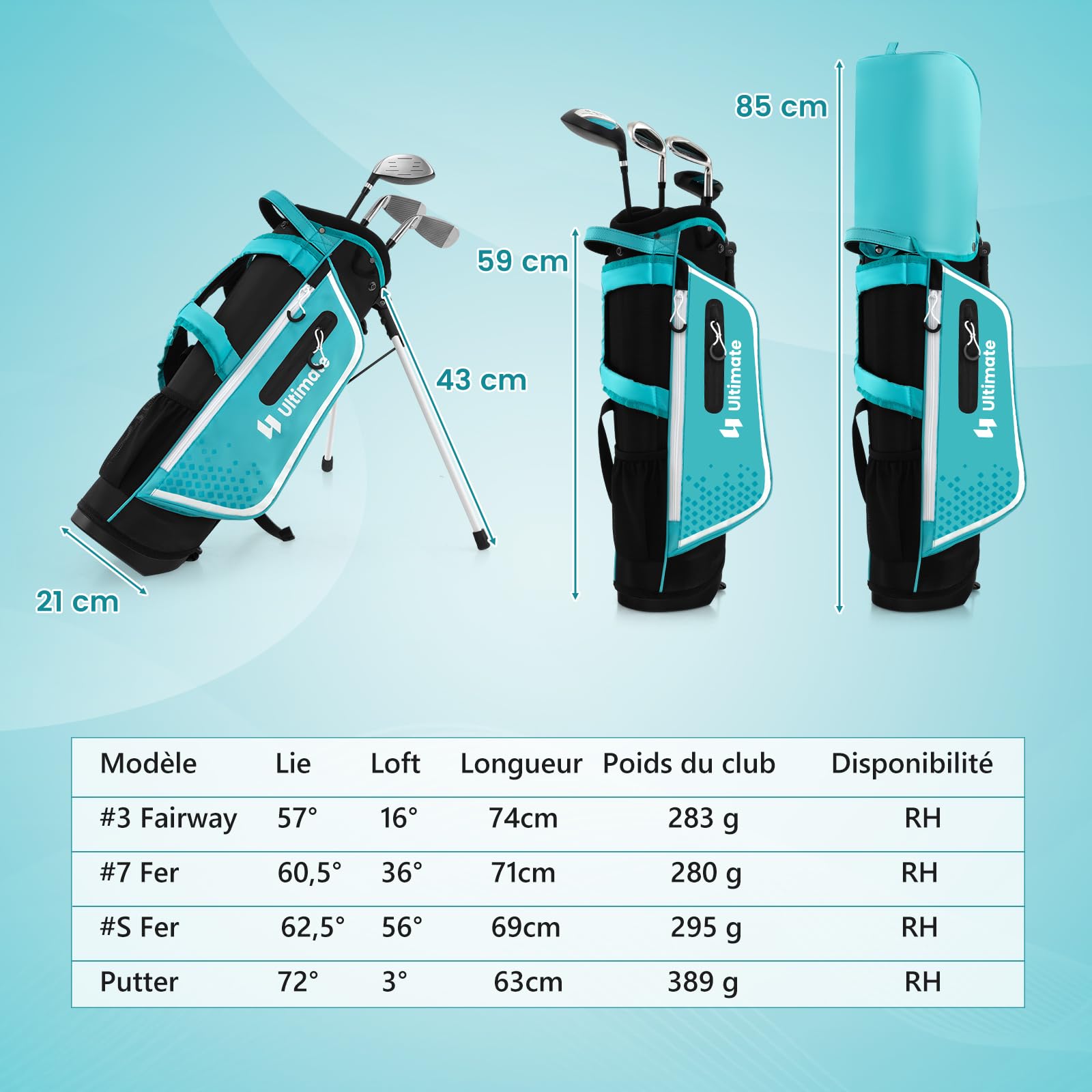 GOPLUS Clubs de Golf pour Enfants, Fairway #3, Fers #7, Fer #S et Putter, Sac Trépied avec Capuche Anti-Pluie, pour Garçons et Filles âgés de 5-7/8-10/11-13 Ans