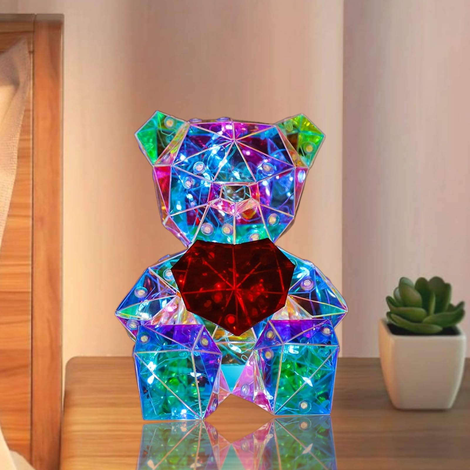 Prismatic Iridescent Bear LED Night Light for Kids, Colorful Glow 3D Light DIY Crafts for Teens, Christmas Gifts for Girls Room Decor