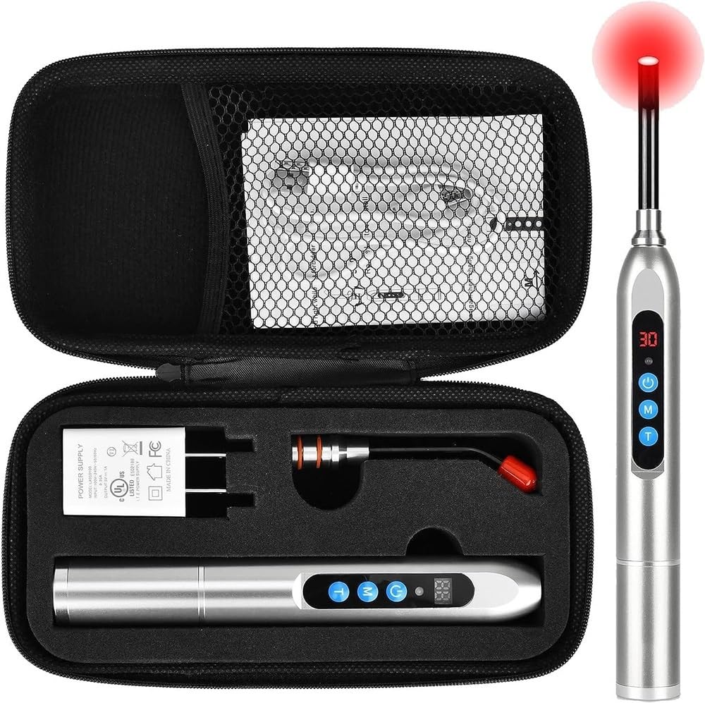 Pluma de Instrumento de Terapia de luz roja 2 en 1 Dispositivo de Terapia de luz para el Herpes Labial Rojo y infrarrojo cercano para el Tratamiento de Las aftas labiales Alivio del Dolor Muscular,