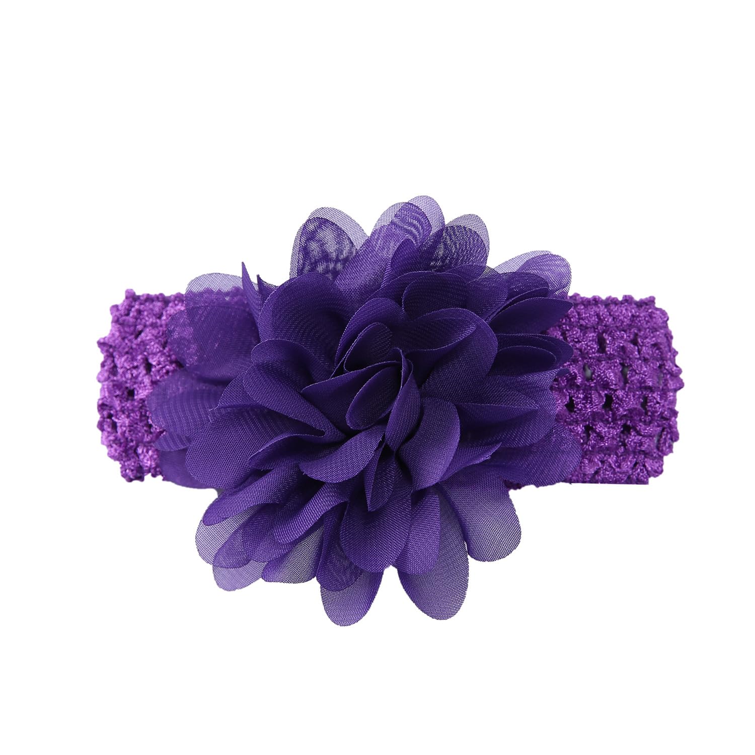 Pack of 5 Stretchy Hair Bands with Large Flowers, Baby Headband, Coloured Chiffon Headbands, Cute Headwear, Delicate Flowers, Hair Accessories, Headwraps for Babies, Newborns, Infants, Dark Purple โ image 1