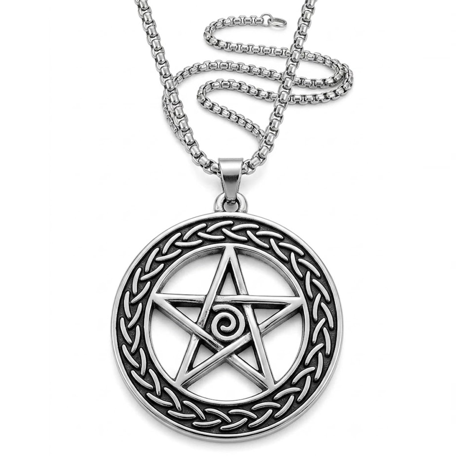 Vintage Pentagram Pendant Necklace for Men & Women | Stainless Steel Celtic Circle Star Amulet Chain | Gothic Wiccan Pagan Spiritual Fashion Jewelry Gift-picture-37
