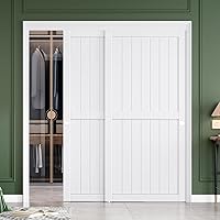 FREDBECK 72x80 White Sliding Bypass Closet Barn Doors with Hardware - Double 37in Panels, Quiet Glide, Space-Saving H Frame