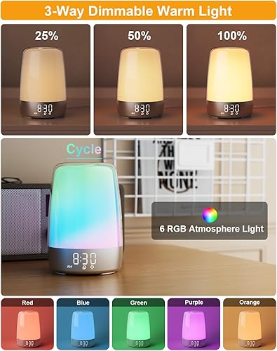 Miniatura 4 de Reloj despertador de amanecer, luz nocturna para niños, modo de repetición para durmientes pesados, lámpara de luz solar regulable, lámparas de