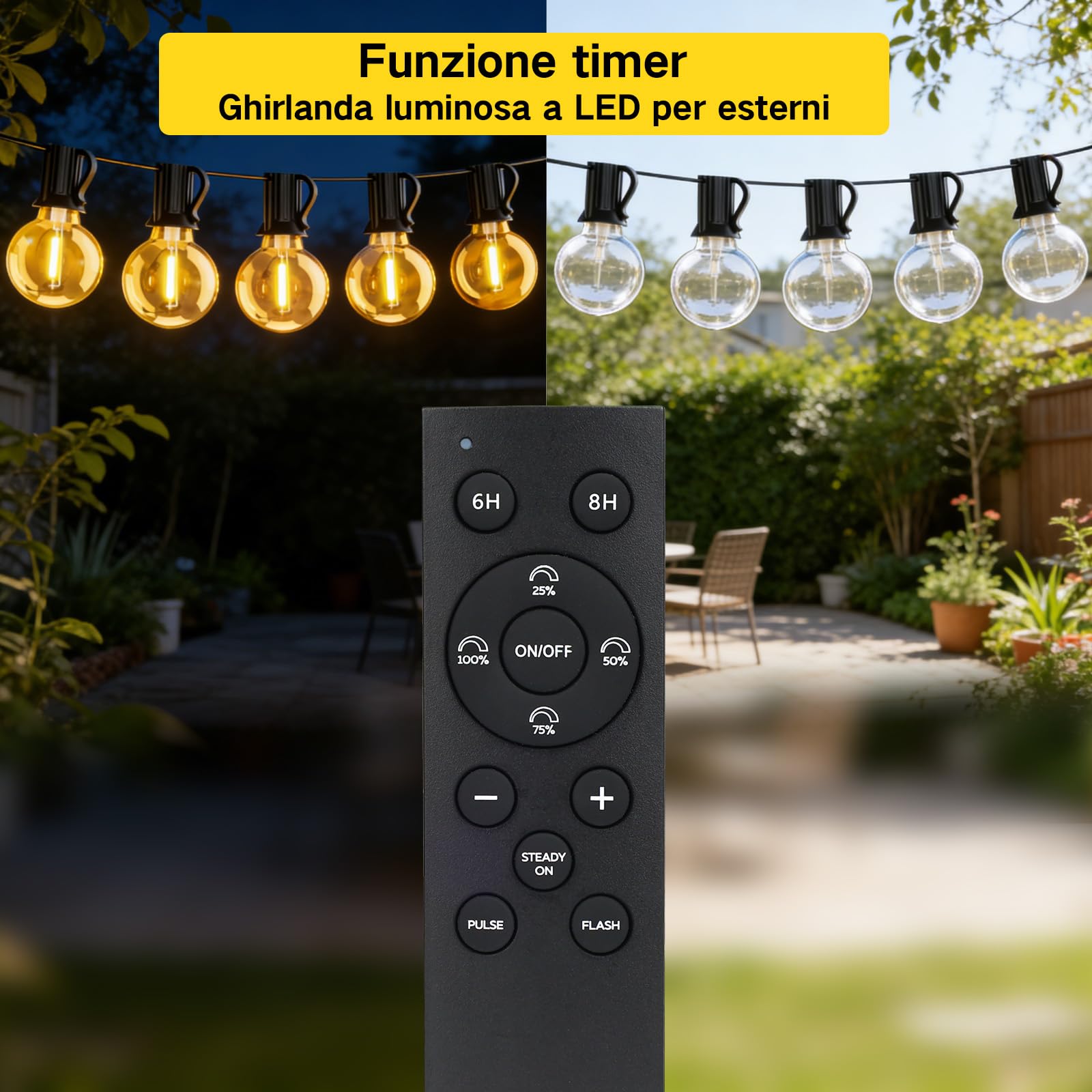 Catena Luminosa Esterno 20M, Impermeabile Luci da Esterno Giardino, LED Lampadine da Esterno Giardino Dimmerabile con Telecomando, Filo Luci da Esterno per Festival Decorative , Matrimoni, Terrazze
