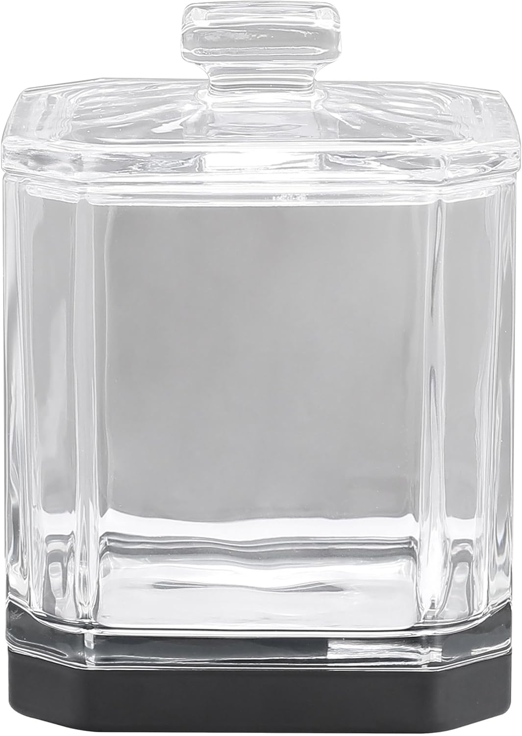 H Halston Glass Apothecary Cotton Jar Elegant Bathroom Vanity Storage Container for Cotton Balls, Swabs and Beauty Essentials Modern Clear Glass Organizer for Countertops
