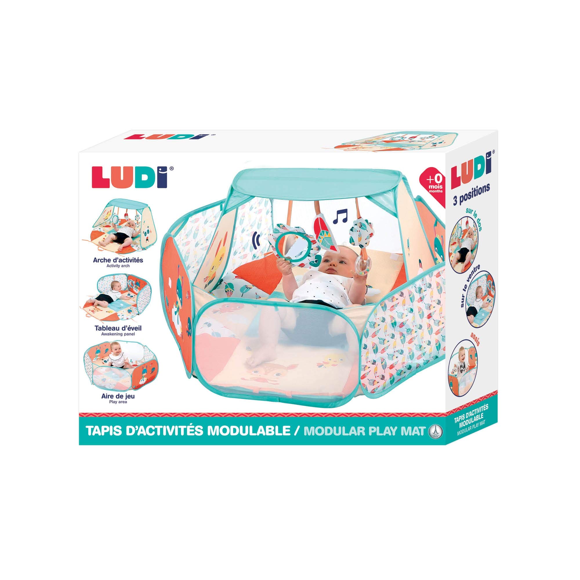 Ludi Dès la Naissance Modulable-3 Positions d’Activités, Tapis d'Éveil et Aire de Jeu-Développement de la Motricité-À partir de 0 Mois, 20011, 1 Unité (Lot de 1)