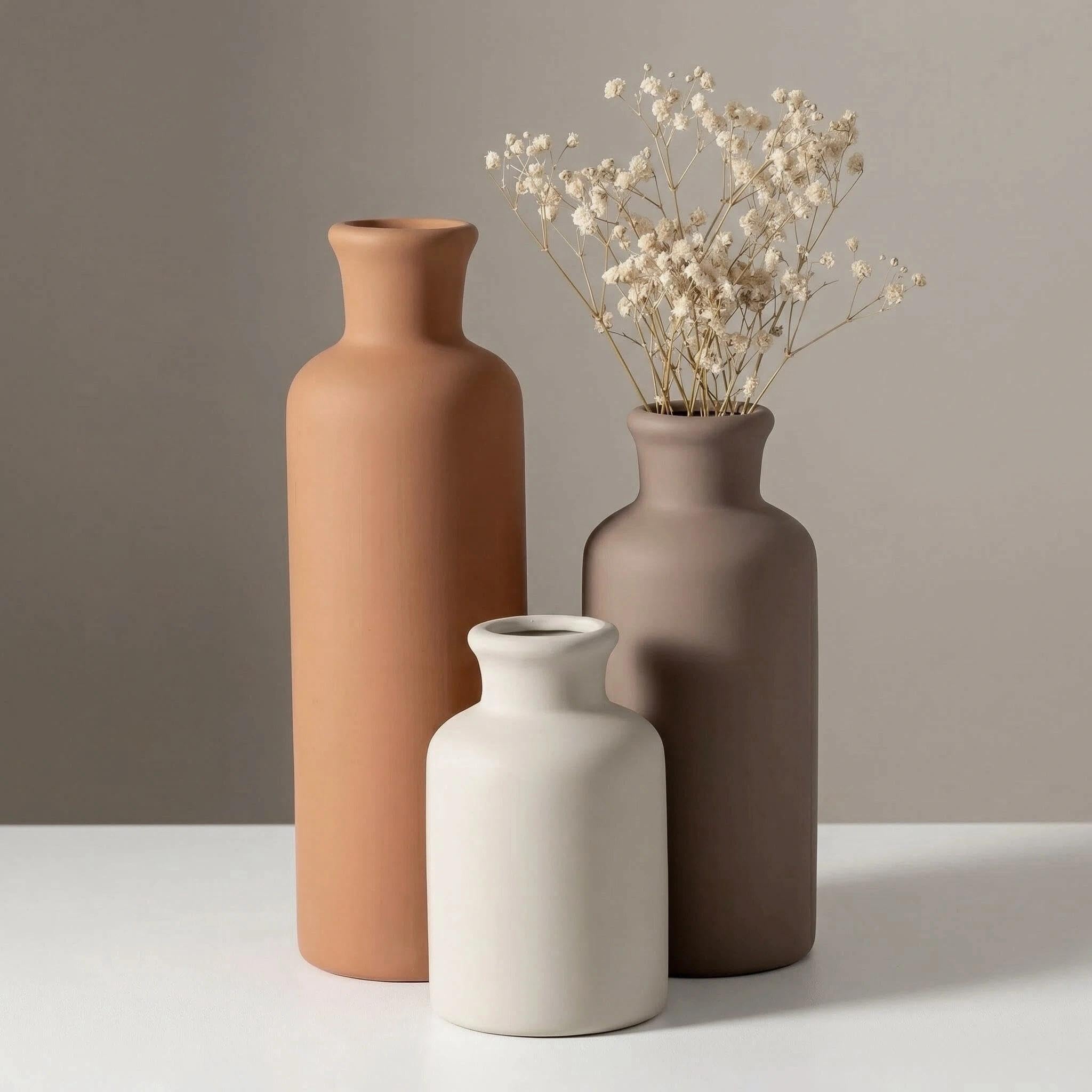 Moderne Keramik Vasen Set, 3-teilig, Dekorative Blumenvasen in unterschiedlichen Größen