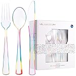 Supernal 120 PCS Clear Plastic Silverware Heavy Duty - Disposable Utensils Rainbow Colorful Silverware Set Include 40 Forks, 40 Knives and 40 Spoons for Trolls/Birthday Party, Baby Shower Decorations