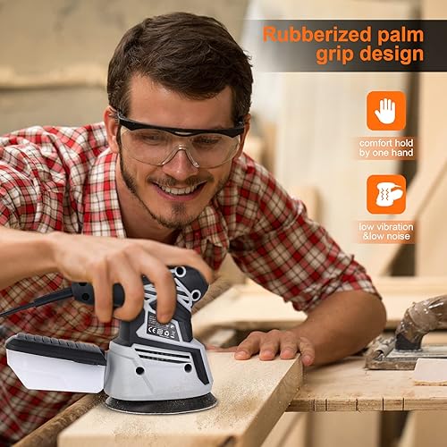 Miniatura 3 de 26A Random Orbital SanderTowallmark 350W Orbital Sander with 6 Variable Speed13000RPM Electric Sander with 12Pcs Sandpapers1 Pcs Dust BoxSander for