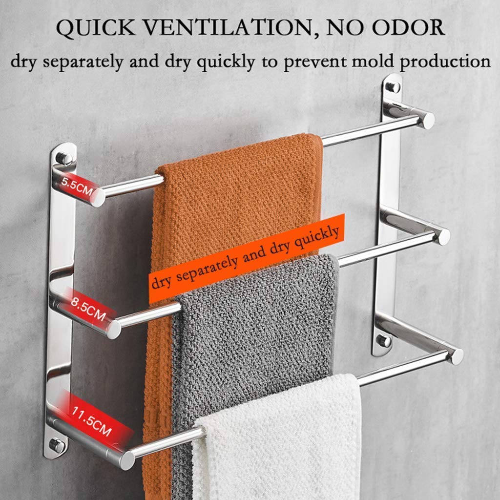 ABWYB Handdoekenrek, Wandmontage RVS Badhanddoekenrek,Handdoekenbar, Handdoekenrek met haak, voor Keuken Badkamer Toilet Hotel Kantoor-Drie staaf-60CM