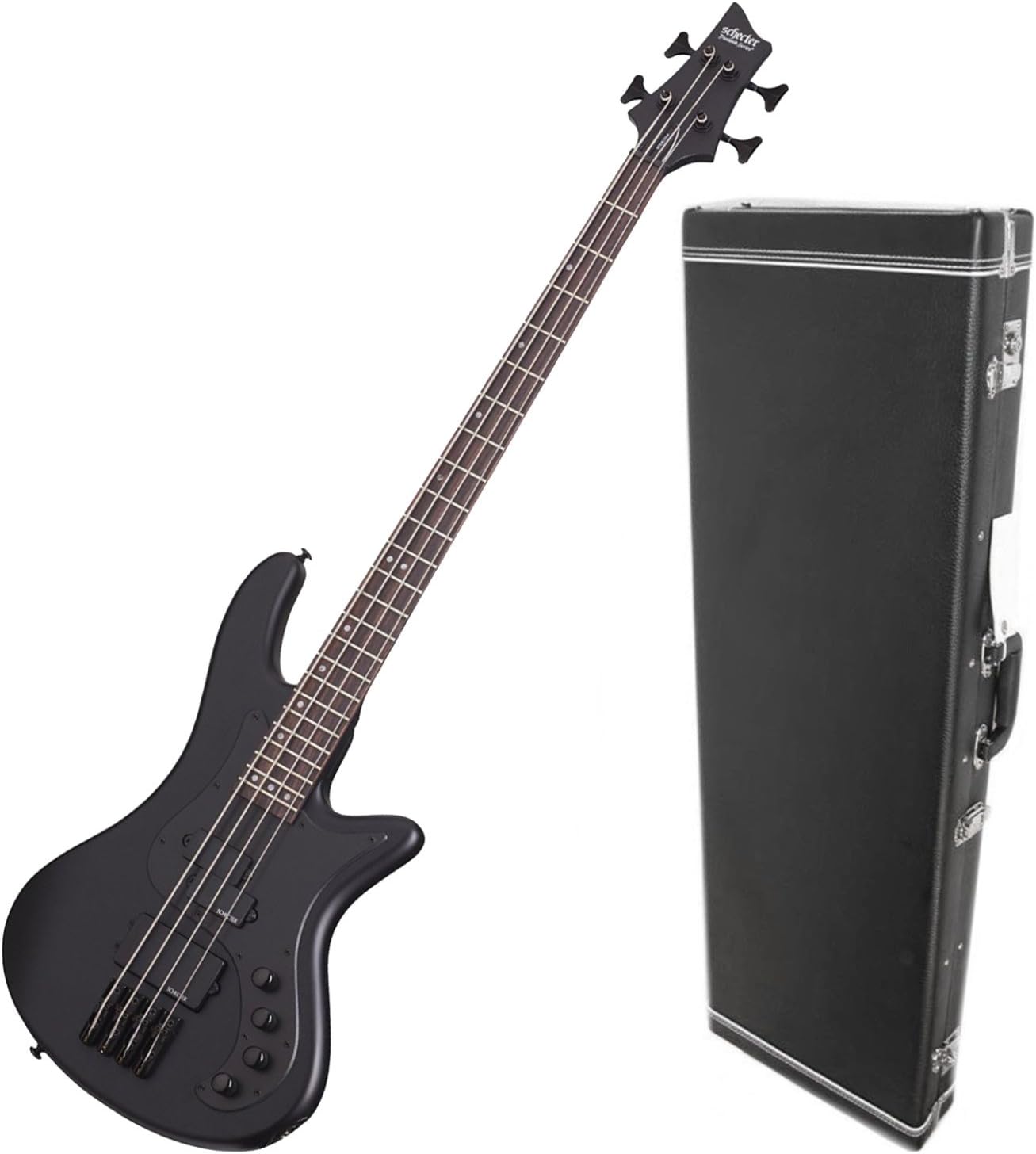 Shecter 2522 Stiletto Stealth-4 Black Bass Guitar Bundle w/Hardshell Case