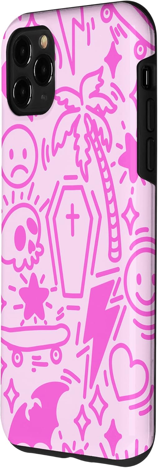 iPhone 11 Pro Max Trippy Happy Face Indie Aesthetic Alt Aesthetic Doodle Y2K Case