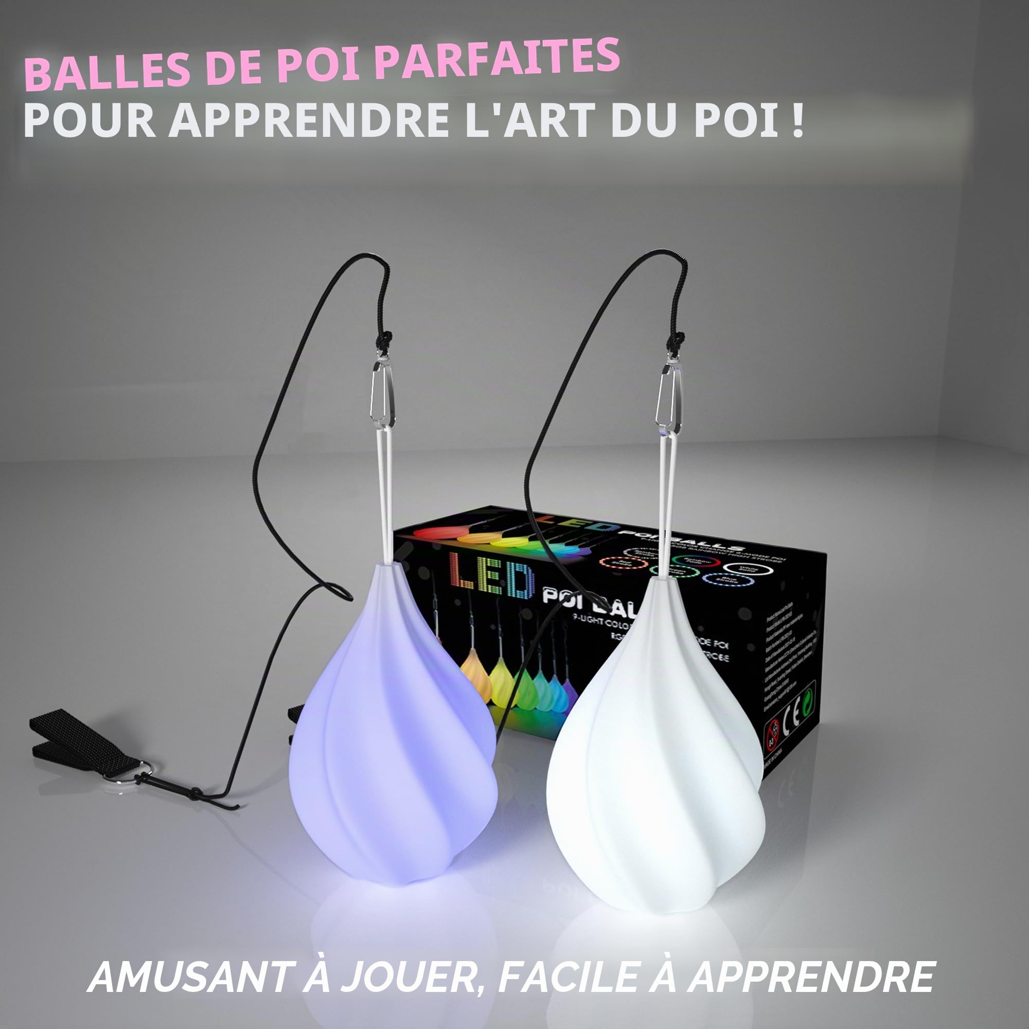 LED Poi Lumineux 2 Pièces - Bolas Lumineuse pour Jonglerie et Cirque, Kit Multicolore Débutants Professionnels