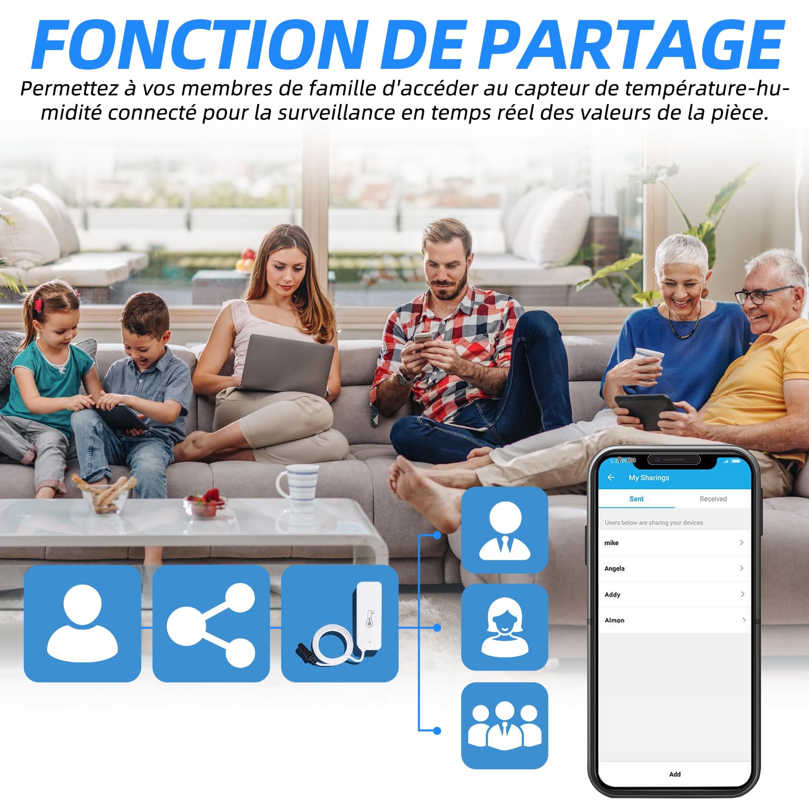 Thermomètre hygromètre WiFi avec capteur externe intelligent pour intérieur extérieur alarme application surveillance à distance compatible Alexa congélateur