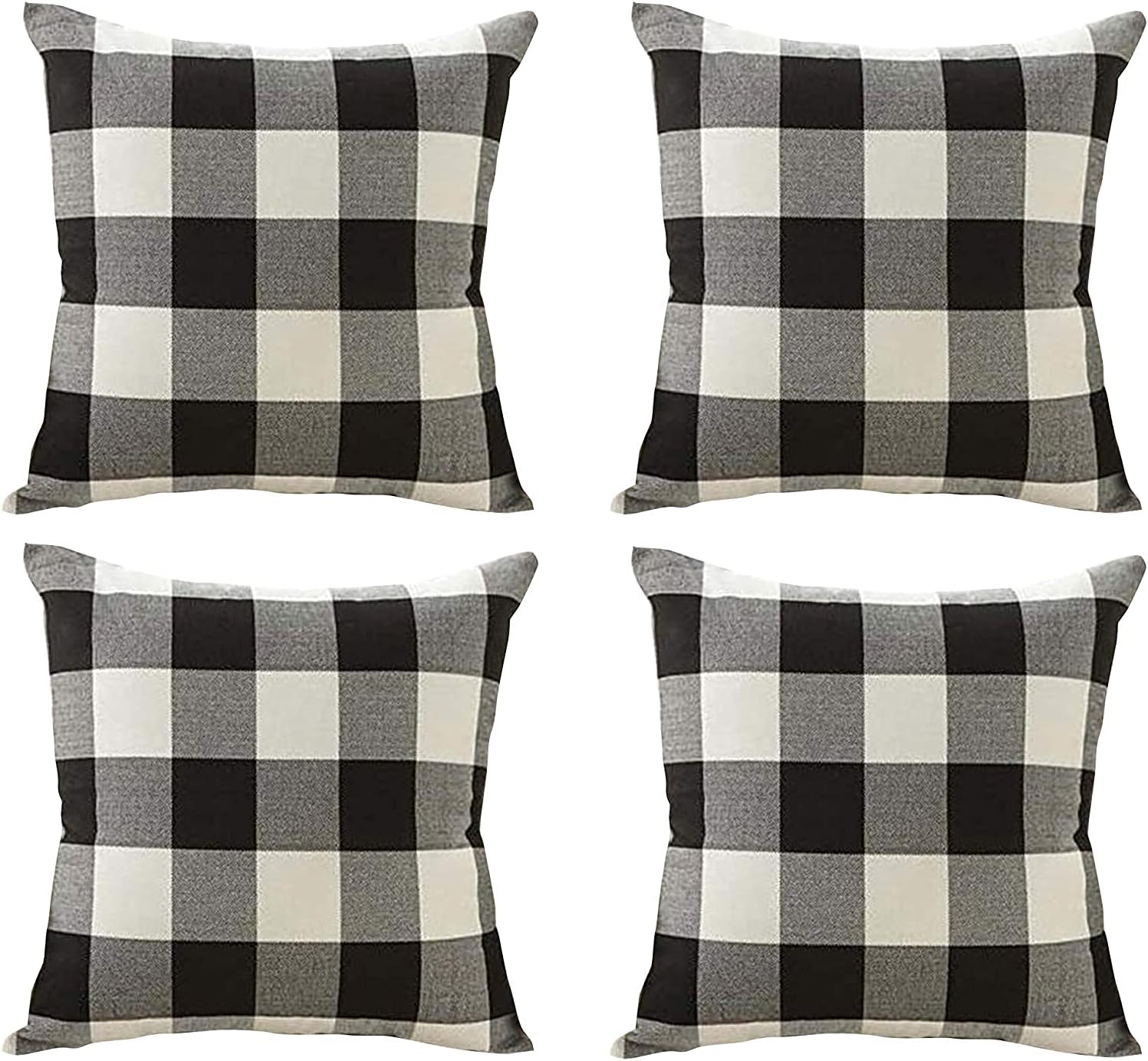 Doupoo Farmhouse Set of 4 Square Tartan Cotton Throw Pillow Case Plaids Cushion Cover 20 x 20 - Pillow Cover Decorative (20 x 20 inch, A-Style Black 02)
