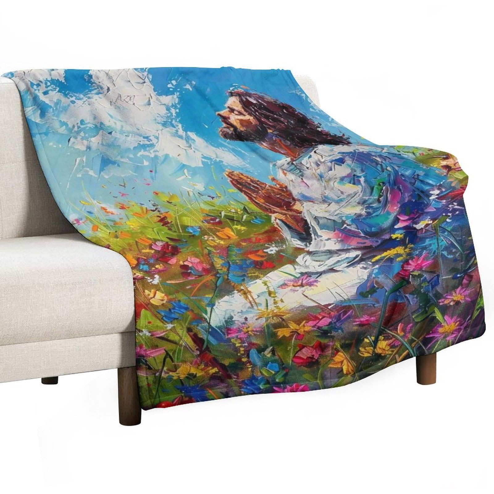 YHGSREUOH Jesus in Wildflower Field 02 Flannel Blankets Fleece Soft Throw Lightweight Plush Gifts for Couch, Bed, Cozy Sofa Plush, Chair, Lovers 130x175cm(50x70in)